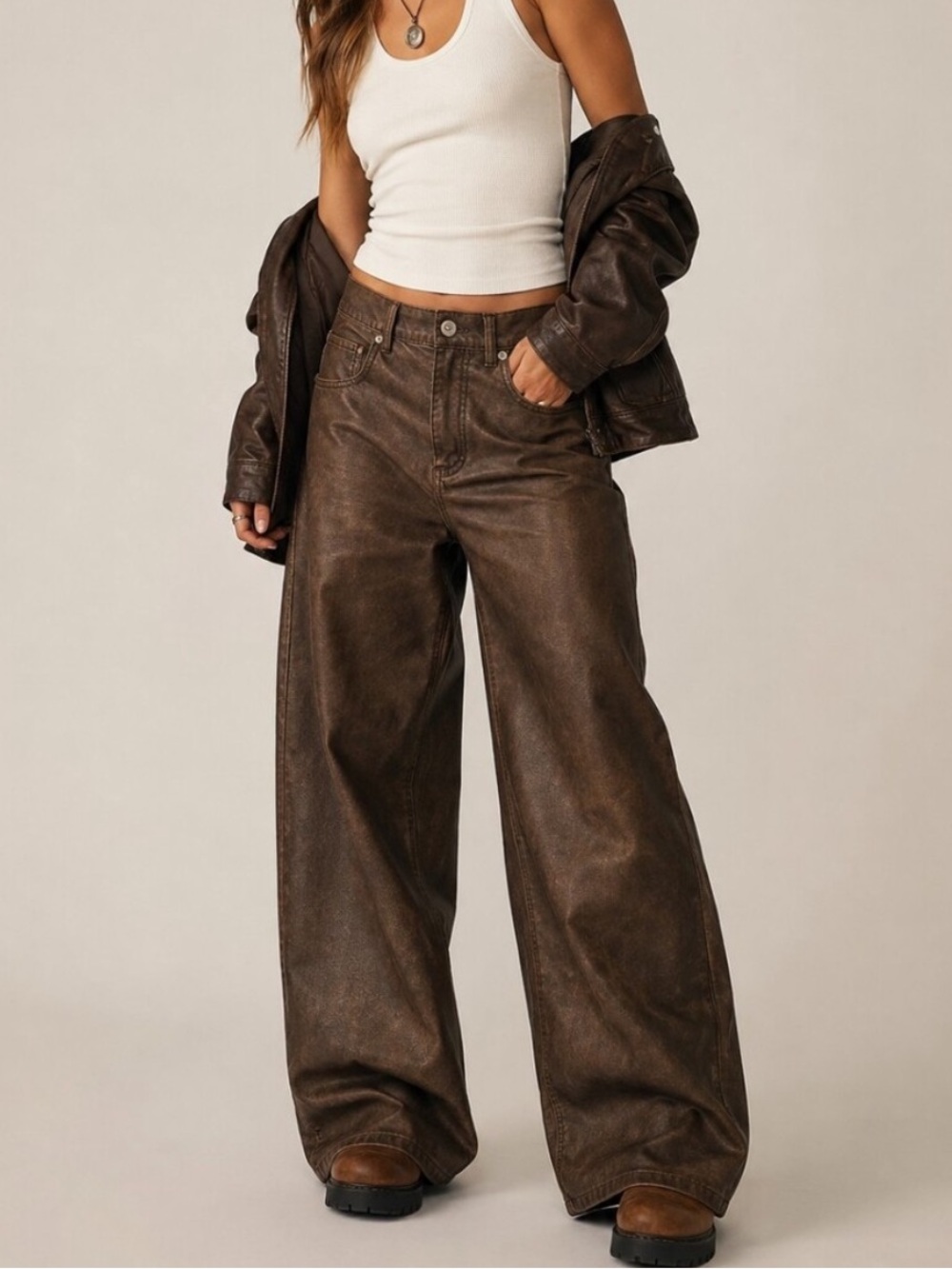 NWT FREE PEOPLE Misha High Rise Barrel Leather Jeans!
